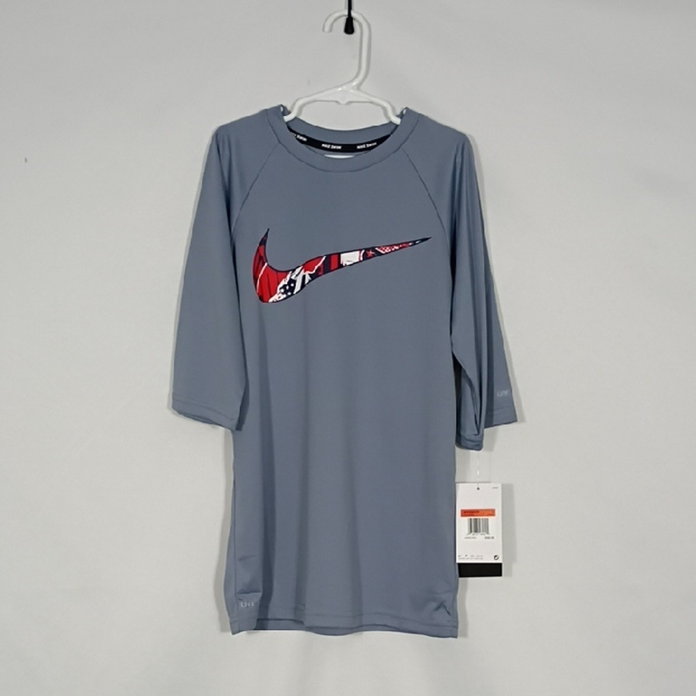NWT Nike Ashen Slate Swim Shirt Short Sleeve Upf 40 Boys Size Large